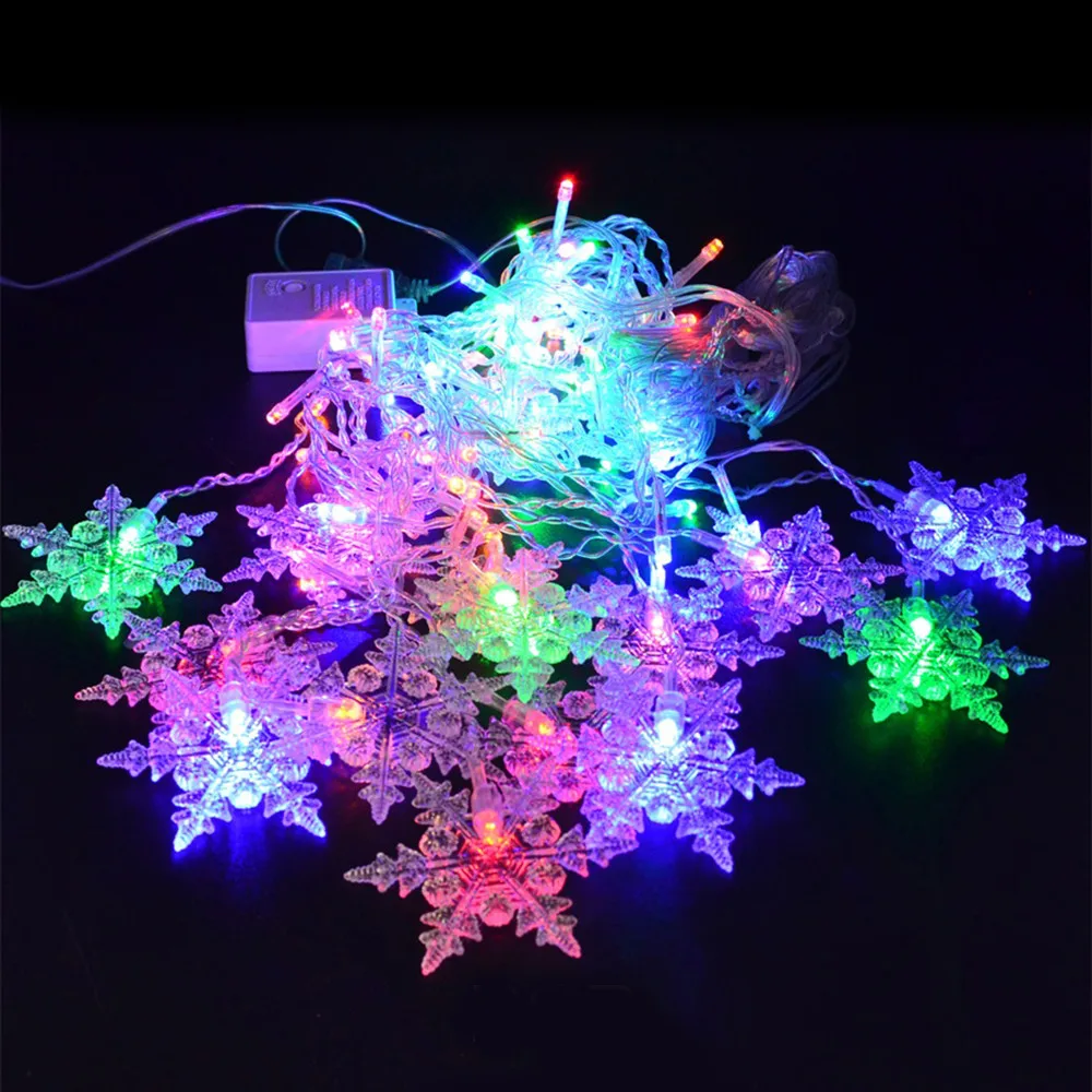 Красочные Снежинки светодиодный гирлянды рождественские занавески огни мигающие огни Водонепроницаемый Открытый Праздник Вечеринка сказочные огни