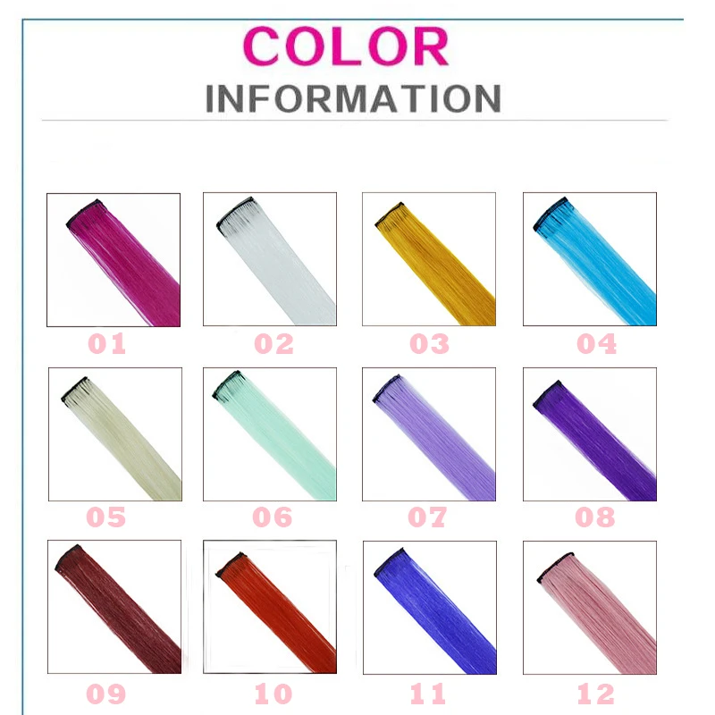

24 Colors 55CM Single Clip In One Piece Hair Extensions Synthetic Long Straight Ombre Rainbow Hair Piece Hair accessories