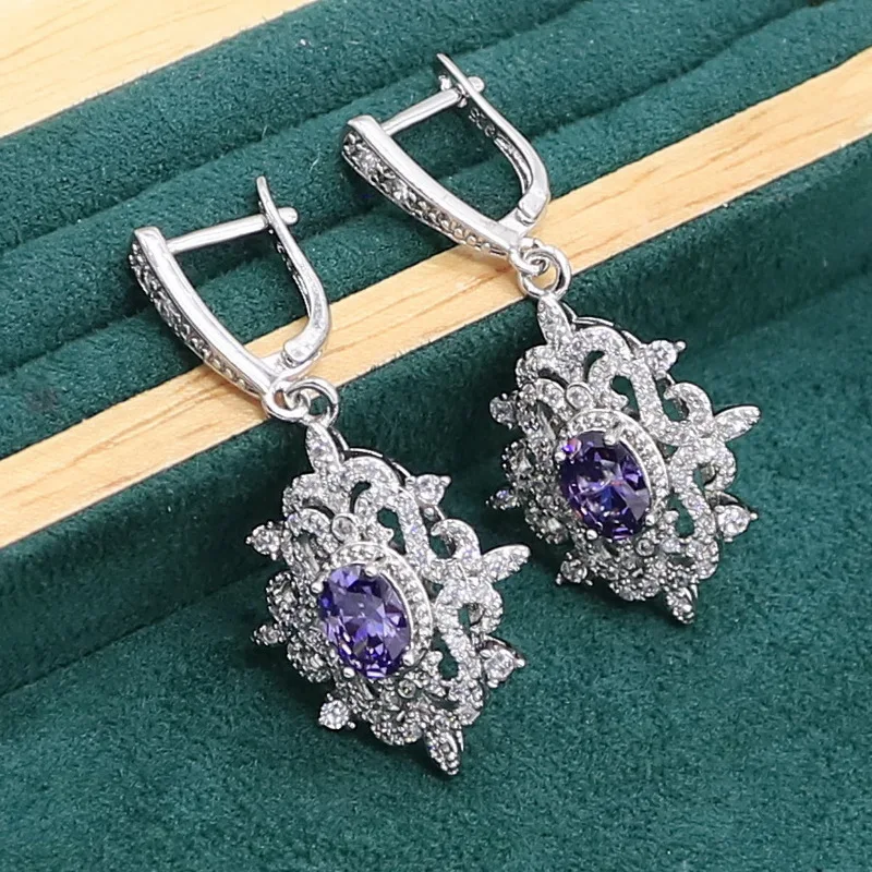 Ametista Roxa 925 Sterling Silver Jewelry Set