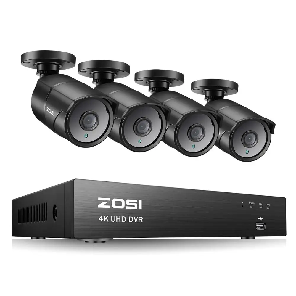 ZOSI 4K 8-канальный сетевой видеорегистратор 4 в 1 TVI CVI AHD CVBS H.265 система видеонаблюдения DVR комплект с 4K Водонепроницаемый ночного видения Bullet Камера - Цвет: Black