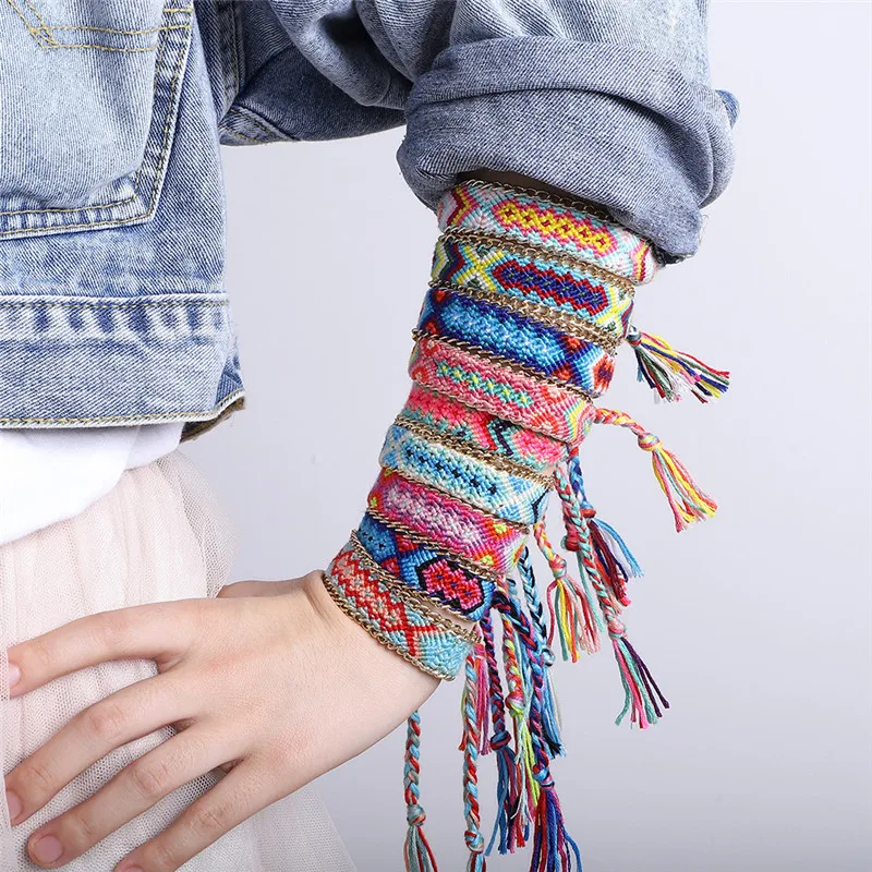 

SexeMara Brazil Boho Hand Weave Braided Bracelets for Women Bohemian Vintage Cotton Rope Cheap Ethnic Charm Bracelets Jewelry