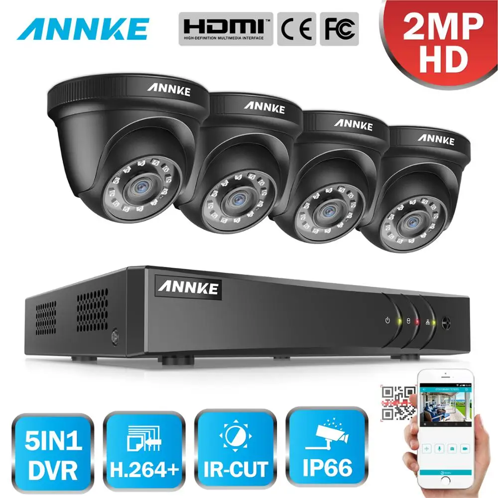 ANNKE 1080P CCTV камеры DVR системы 4 шт. водонепроницаемый 2.0MP HD-TVI черный купол камеры s домашний комплект видеонаблюдения Обнаружение движения