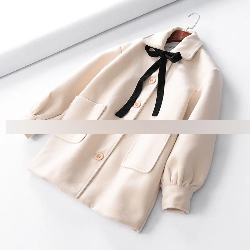 D1009 Sweet GIRL'S Wind Mao Duffle Coat Bow Fold-down Collar Single Breasted Loose-Fit Coat