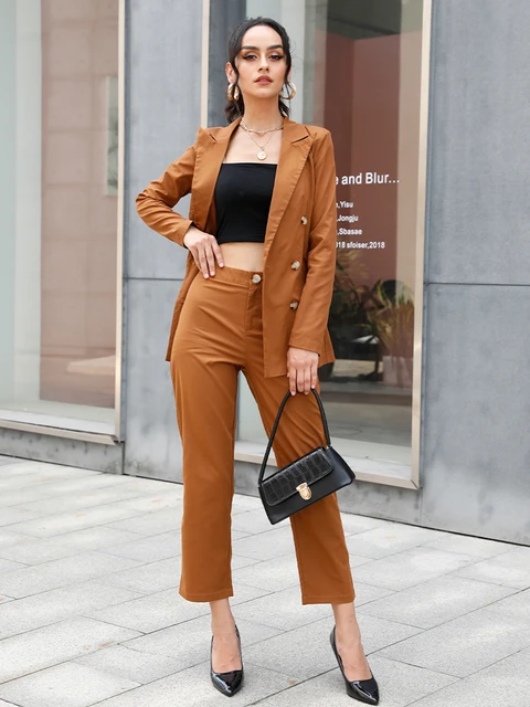 Conjunto de de chaqueta manga larga para mujer, informal de oficina, pantalones de un solo pecho, Otoño, 2021 _ - AliExpress Mobile