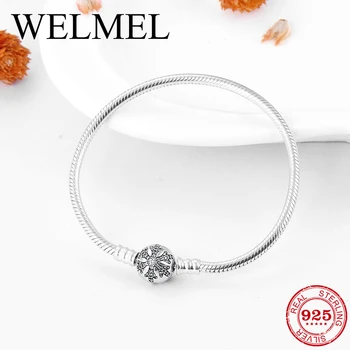 

New 925 Sterling Silver Bracelets Round shape Snake Chain For Womens Accessories Fashion Jewelry Valentine's Mother's Day gift