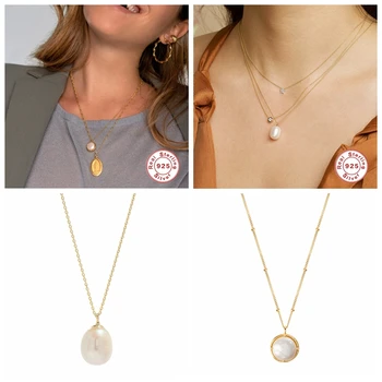 

S925 Sterling Silver Charm Jewelry Pearl Pendant Chain Necklaces For lovers' Girls Woman Engagement Clavicle Colgante Collares