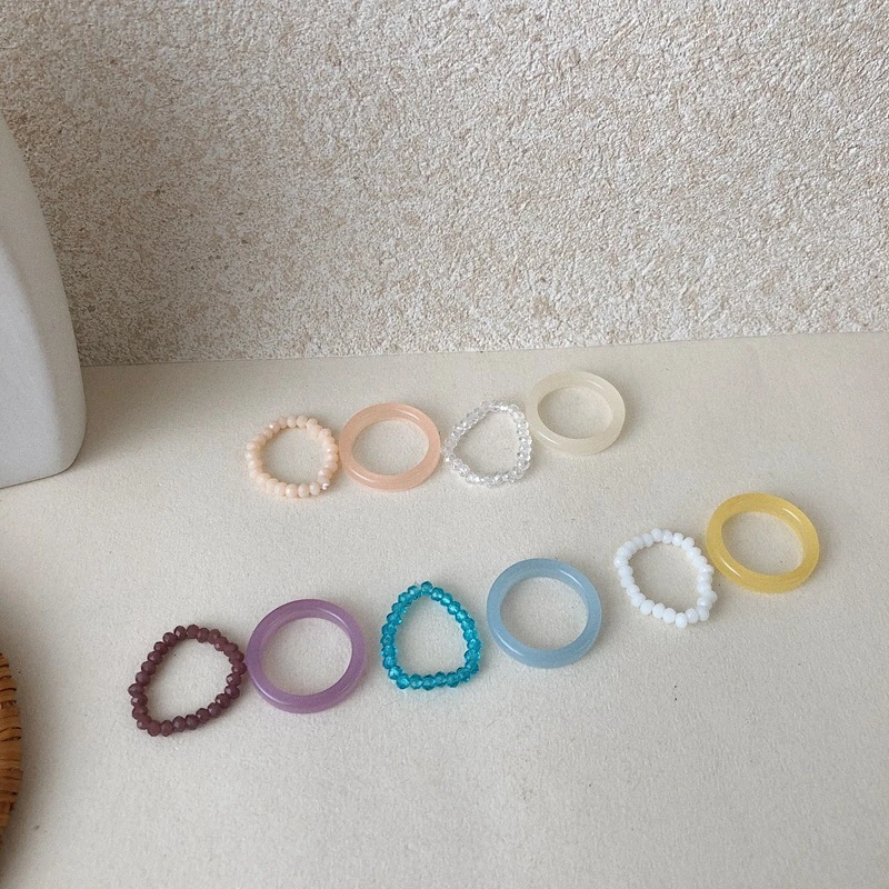 Multi Beaded Rings Handmade Crystal Multicolor Geometric Rings for Women Continuous Circle