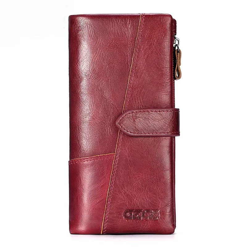 0001-red Genuine Leather Women Wallet GZCZ Casual Men Wallet Women Long Wallet In Women`s Wallet and Purses Retro Rfid Women Short Wallet - Цвет: 0001-red