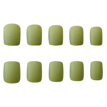 

Summer Fashion Avocado Green Acrylic Matte False Nails Solid Color Summer Cute Full Cover Square Head Fake Nails with Glue 24pcs