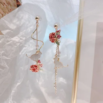 

MWSONYA Sweet Cute Cat Flowers Leaves Pendant Earrings Flower Tassel Earrings for Women Drop Earrings Jewelry Earrings
