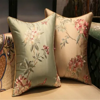 

free shipping classical quality flowers throw cushion case 45x45cm Pillow embroidery sain soft cushion pillow chair decorate