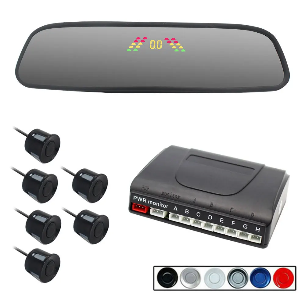 

LED Digital Rear View Mirror Reversing Radar Dimming Rearview Mirror 6 Probe Rear View Mirror Front And Back Warning Radar