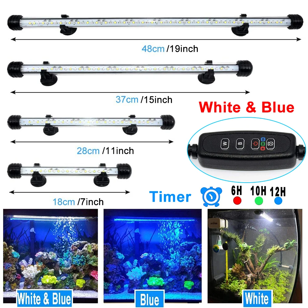 LED Aquarium Lights Waterproof Fish Tank Light Submersible Underwater Clip Lamp Aquatic Decor lamp with Timer Auto On/Off D30 