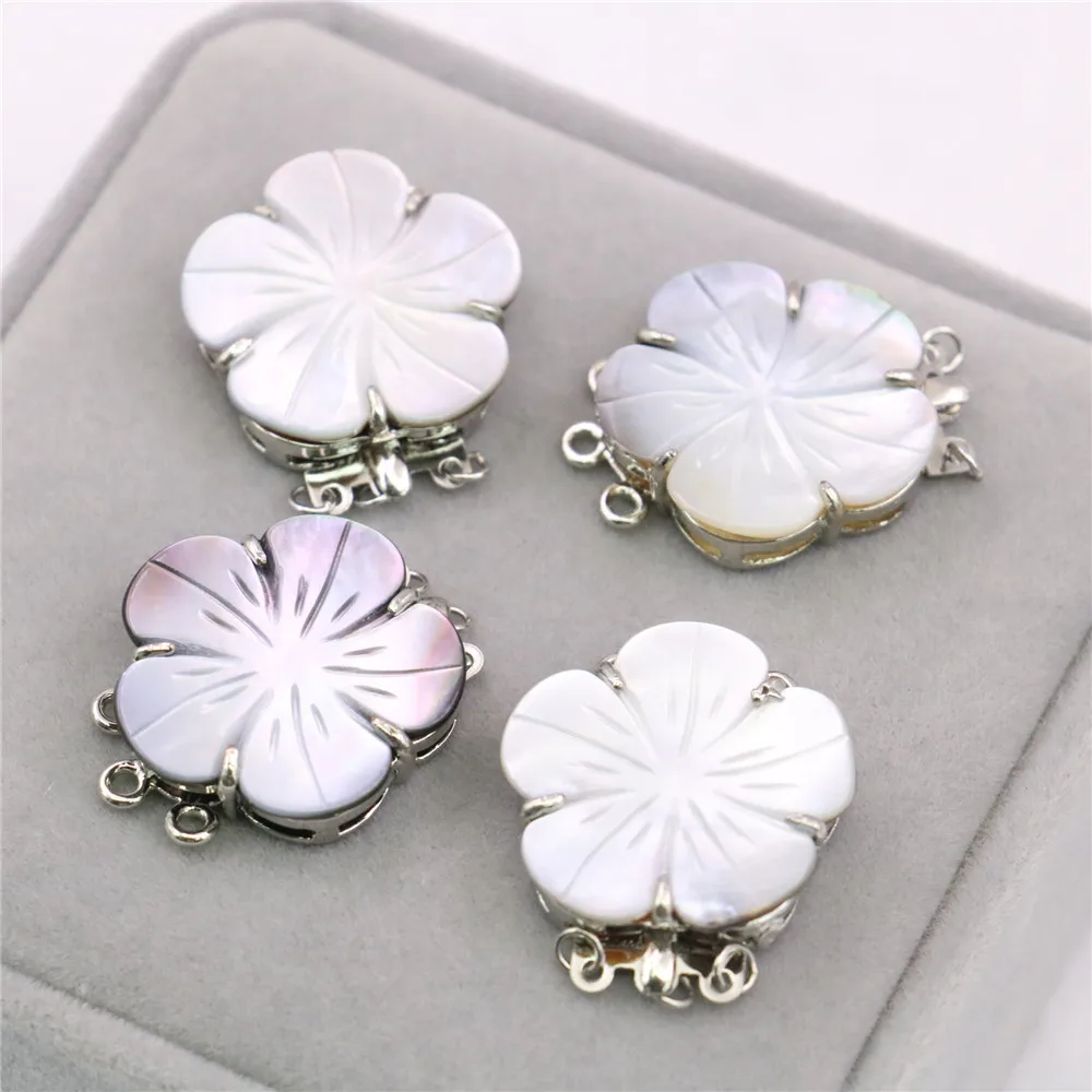 

3rows Natural Gray Mother Shell Flower Lady Accessories Exquisite Gift Pendant Clasp 24mm Fashion Necklace Jewelry Making B1154
