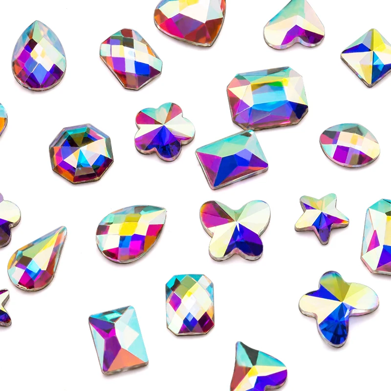 100 stücke Mischen Form Kristall Glas Nail art Zubehör Strass Kleidung Dekoration Flatback Perlen Für DIY Persönlichkeit Design – Detail 10