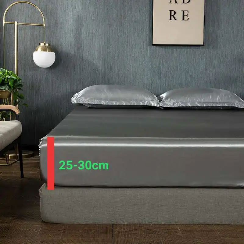 Elastic Fitted Sheet 1 Pcs Bed Set Silky Satin Fitted Sheet Home Mattress Cover Bed Sheet with Elastic Bands Couple Double Size Elastic Fitted Sheet 1 Pcs Bed Set Silky Satin Fitted Sheet Home Mattress Cover Bed Sheet with Elastic Bands Couple Double Size