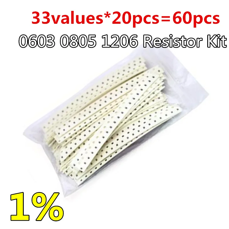 33 значения X20pcs = 660pcs 0603 0805 1206 SMD набор резисторов в ассортименте 1R 1ohm-1M Ом 1% Образец