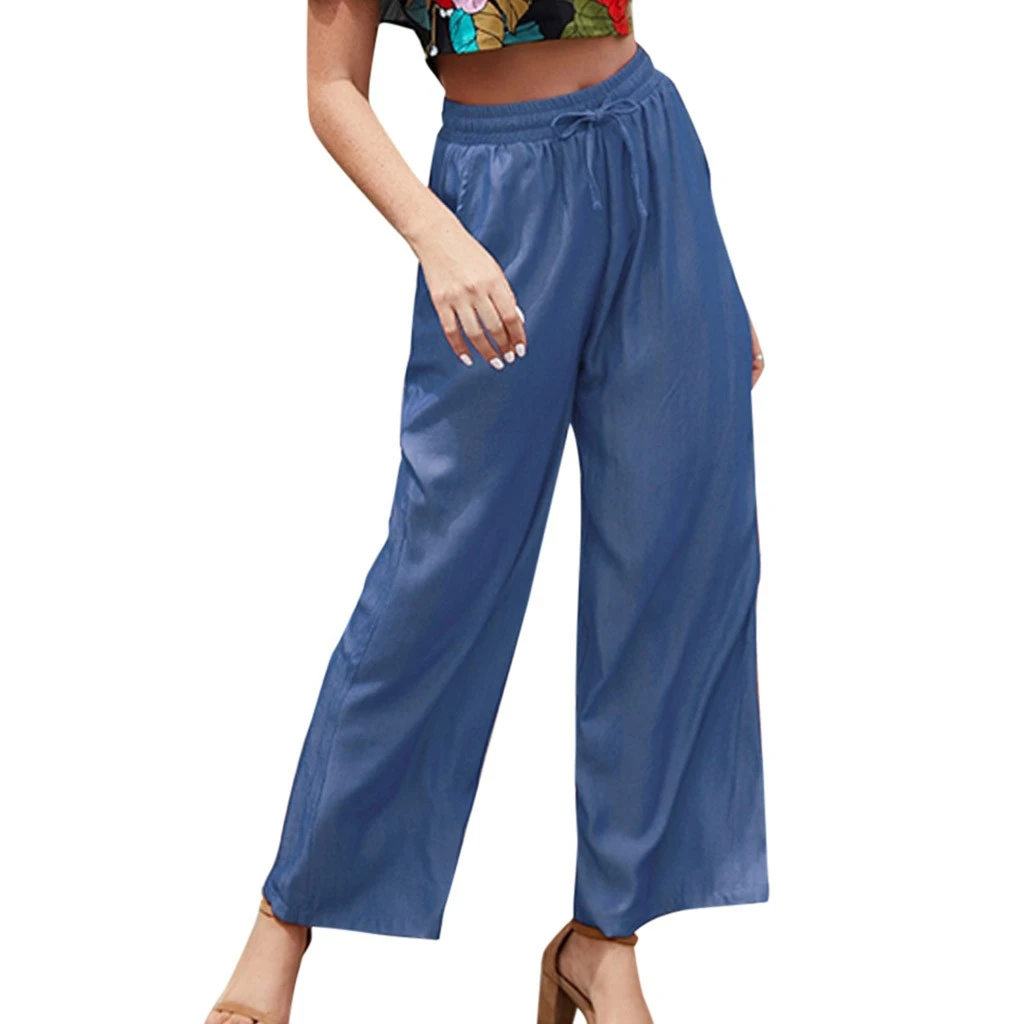 

Womens Autumn Cotton Pants Straight Loose Solid Color Lace Wide Leg Pants Elastic Waist Casual Pants Winter Girls Ladies 806
