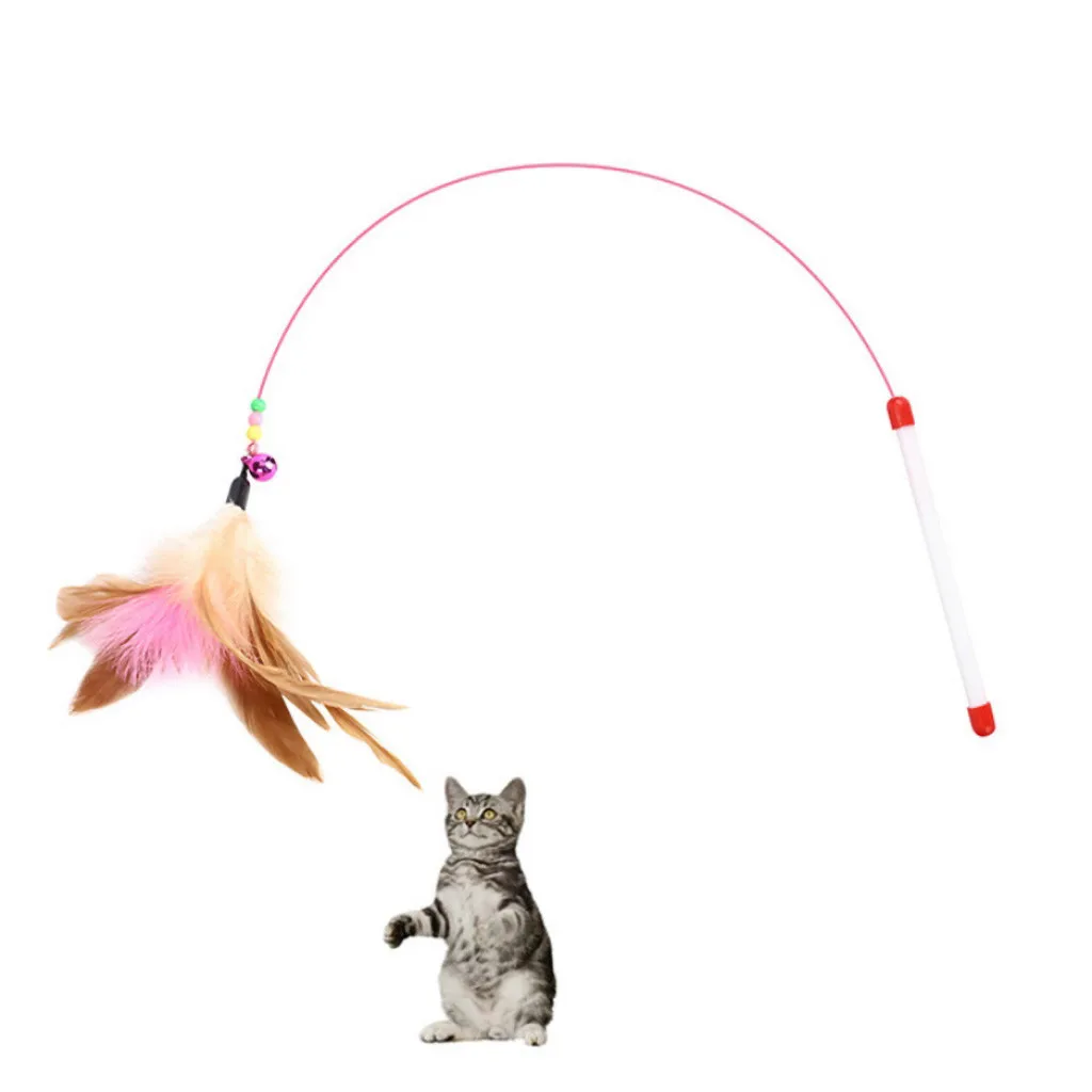 Funny cat feather hanging bell stick Toy Wire Chaser Fun Cat Feather Dangler Bell Wand Teaser Rod Play Pet Game Toys#yl