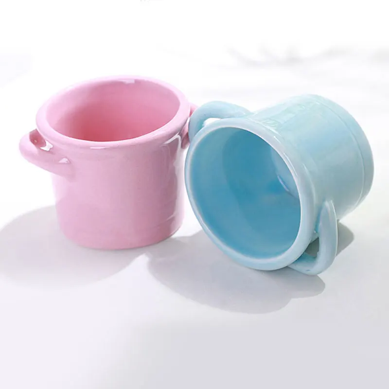 

Mini Handmade Ceramic Succulent Flower Pot With 2 Ear Handheld Pure Color Home Ornament New Hot Selling