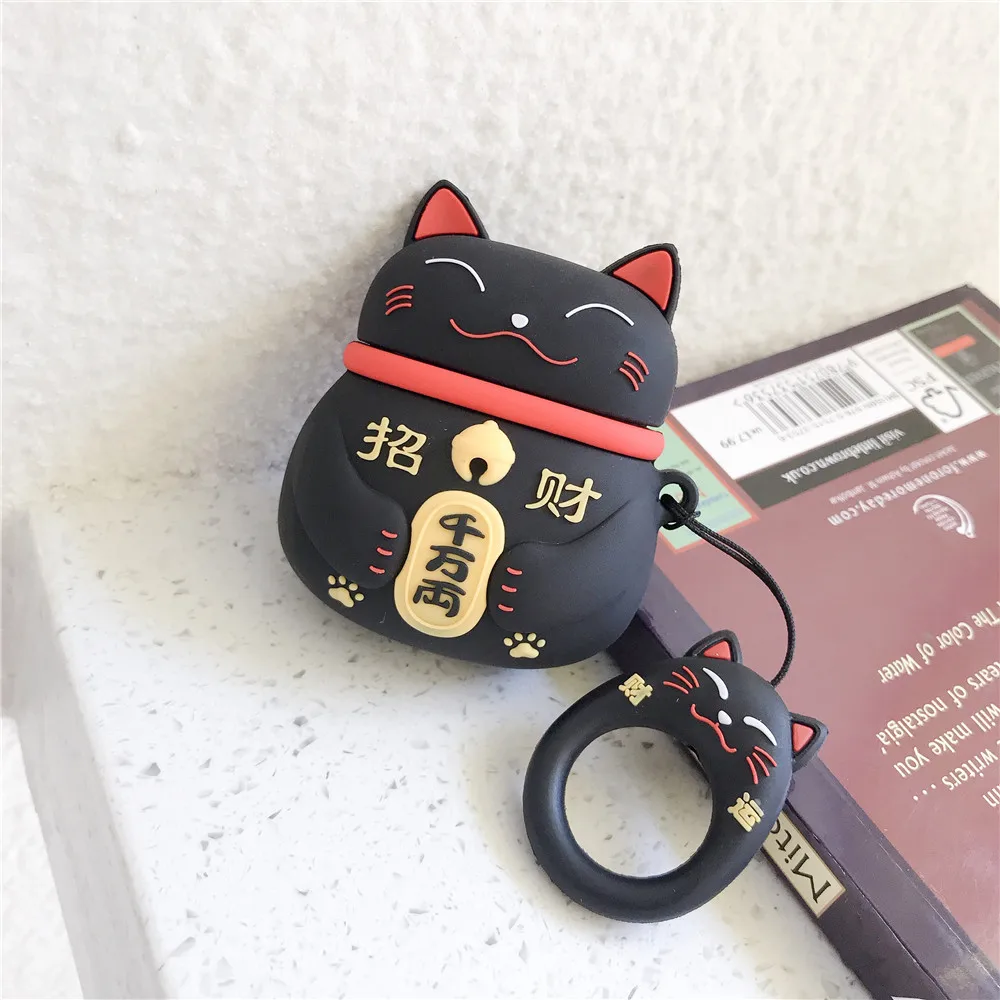 Black Lucky Cat CHIPAL, Япония, счастливый кот, коготь, Ночная Сова, бульдог, чехол для наушников s, для AirPods, чехол, Air Pods, Earpods, силиконовый чехол для наушников, Funda - Цвет: Black Lucky Cat