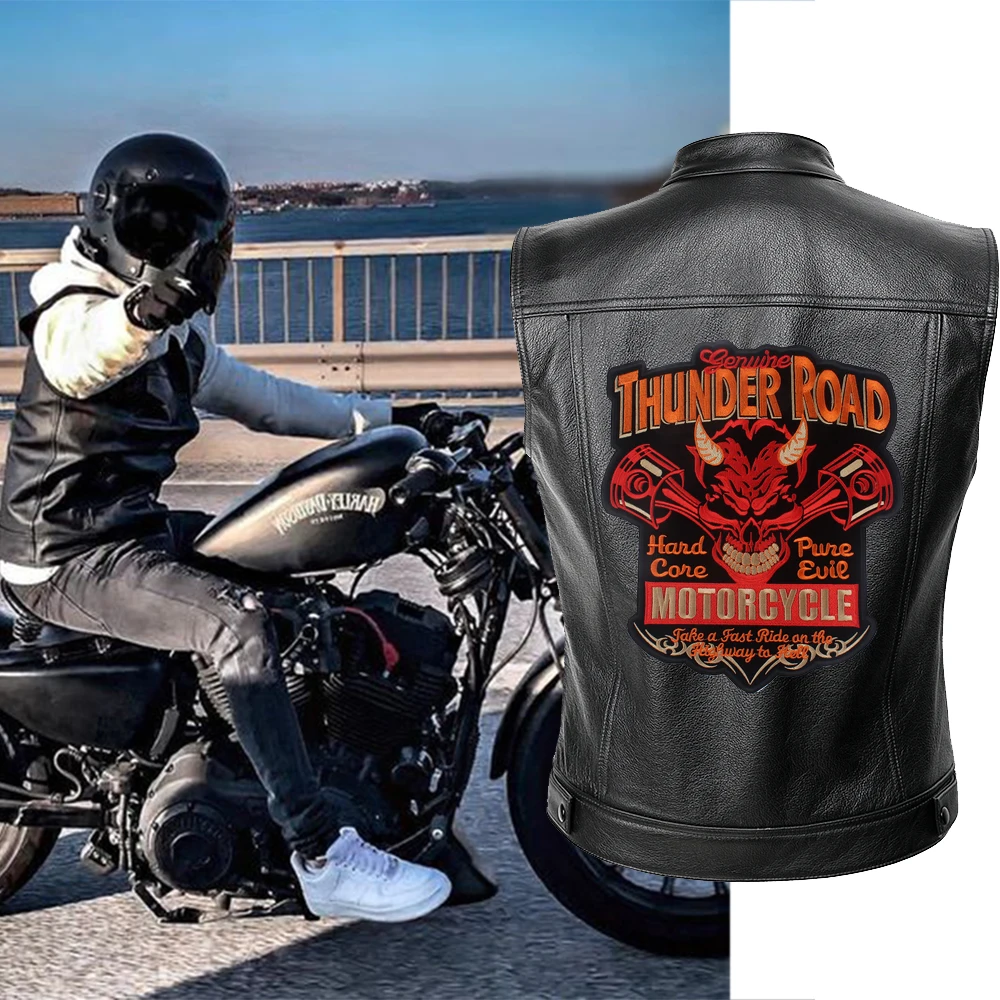 Мужская байкерская куртка Thunder Road однотонная кожаная в стиле панк мотоциклетная