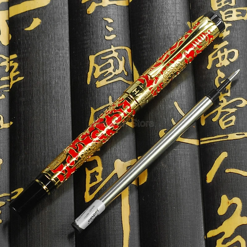 

Jinhao 5000 Ancient Metal Rollerball Pen Dragon Texture Carving, Red & Gold Business Gift Pen For Writing Stationery