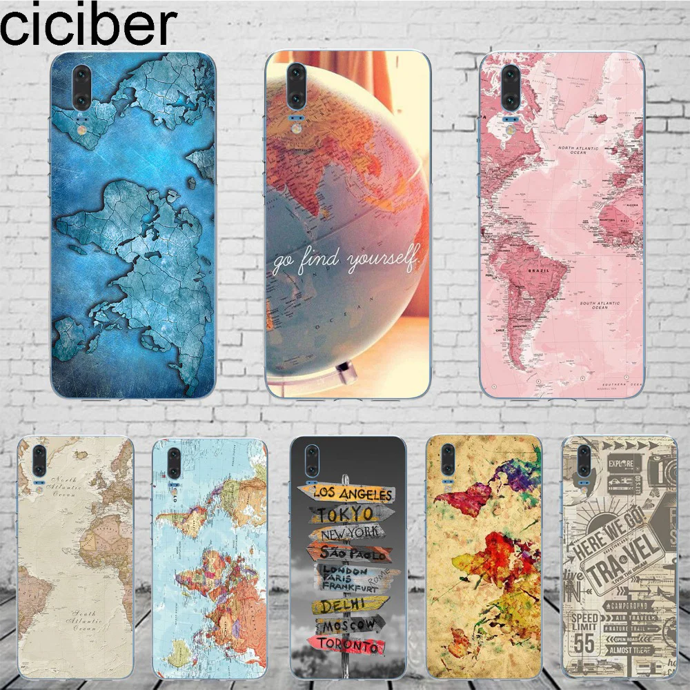 

ciciber World Map Travel Phone Case Cover For Huawei P20 P30 Lite Pro Honor 9 10 P9 P8 Lite 2017 P10 Plus Soft SiliconeTPU Coque
