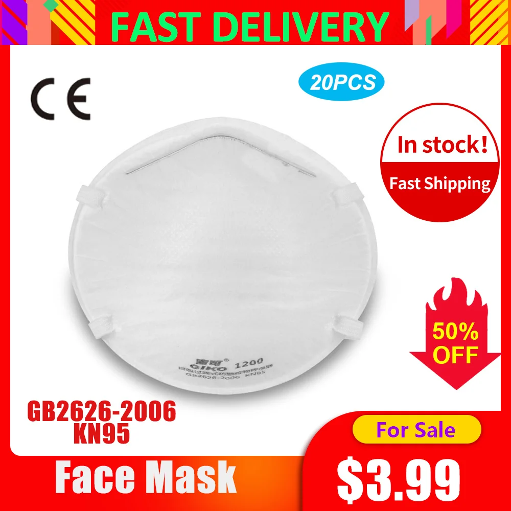 

Mask as n95 GIKO1200 Disposable KN95 Face Mask Respirator Protective Mask Safety 95% Filtration Soft Breathable for Particulate