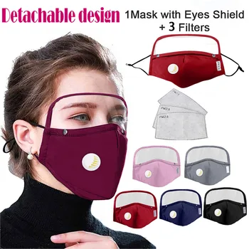 

Mascarilla Detachable Mask Breathing Face Mask Fashion Washable Reusable Mouth Mask Eyes Shield 3 Filters Mouth Caps Washable