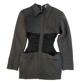 

Z-ZOUX Women Dress Shoulder Pad Patchwork Vintage Dresses Long Sleeve Stitching Black Dress Retro Mini Sexy Dresses Autumn 2020