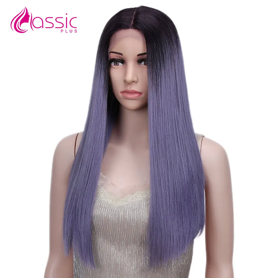Classic Plus Ombre Synthetic Lace Front Wig Long Straight Hair Colored Wigs For Women Purple Pink Blue Ash Blonde Lace Front Wig