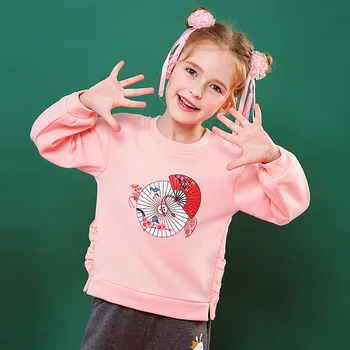 

2020 Autumn Baby Girls Tops Children Clothing Folding Fan Printing Children Hoodies Long Sleeves Girls Sweater Kids Hoodies 4-9Y