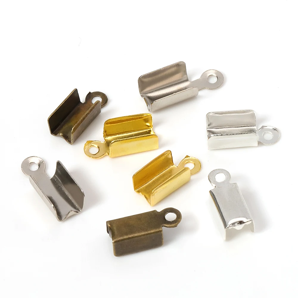 

400pcs Metal Leather Cord End Caps String Fastener Cord Fold Crimp Clasps DIY Bracelet Accessories For Jewelry Making Findings
