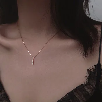 

Origional S925 Sterling Silver Micro Set Vertical Stripe Necklace Simple Delicate Temperament Clavicle Necklace Female