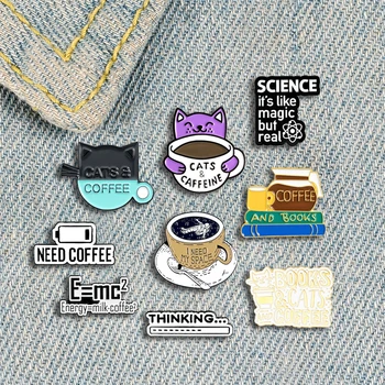 

I Love Coffee Badge Creative Cartoon Cat Books Astronaut Coffee Enamel Brooch Trendy Personality Lapel Backpack Jewelry Gift