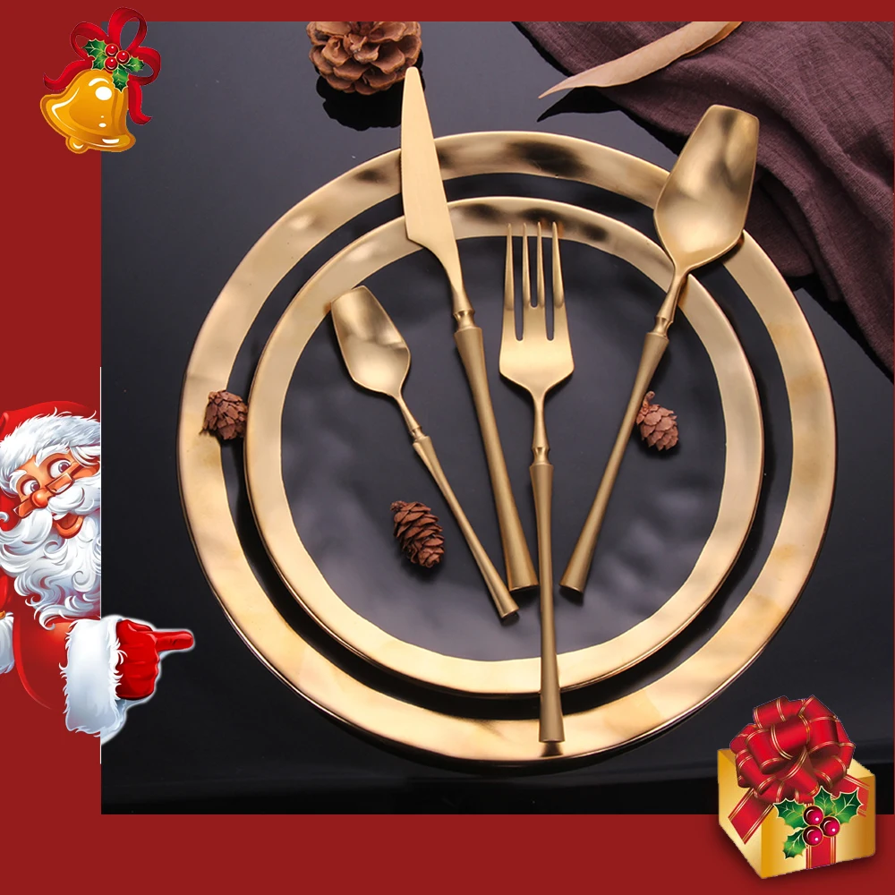 Matte Cutlery Set Gold Forks Spoons Knives Cutlery Set Stainless Steel Silverware with Cake Fork cutlery set western style cutlery set picnic cutlery set stainless steel cutlery set camping cutlery set wooden cutlery set