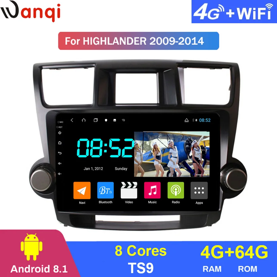 Android 8 1 автомобильный DVD 1din мультимедийная система Navi для Toyota highlander 2009 2014