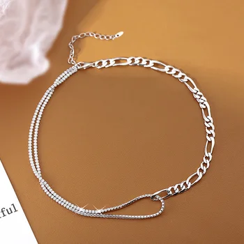 New Trendy Silver Color 925 Sterling Silver Shiny AAA Zircon Chain Choker For Women Wedding Necklace Gift Fine Jewelry NK070