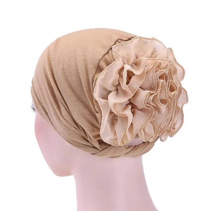Модная мусульманская тюрбан шапочка с цветком однотонная шифоновая шляпа Женские Повязки Тюрбан аксессуары для волос арабский хиджаб шарф шапка - Цвет: 2