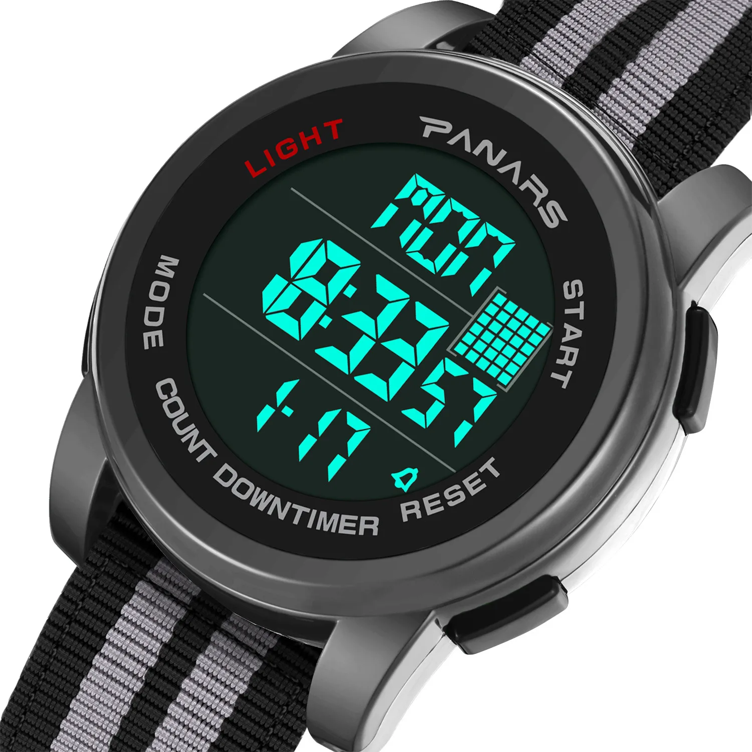 

Sports Waterproof Watches PANARS Brand Fabric & PU Strap Electronic Display Clock Watch For Men Digital New relogio masculino