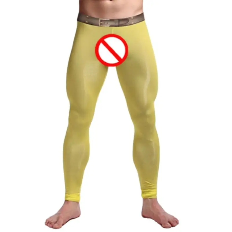 Ice Silk Mens Legging Homme Sleepwear Long Johns See Through Ultra-Thin Men Sexy Underwear Bottom Trousers Home Lounge Man Pants 4