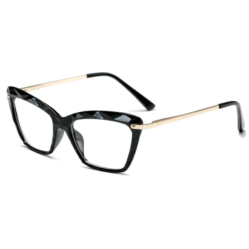 Модные очки в форме "кошачий глаз" плоское зеркало в раме для женщин Ретро квадратная кристальная бабочка металлическая оправа брендовая Дамская оправа для очков - Цвет линз: bright black