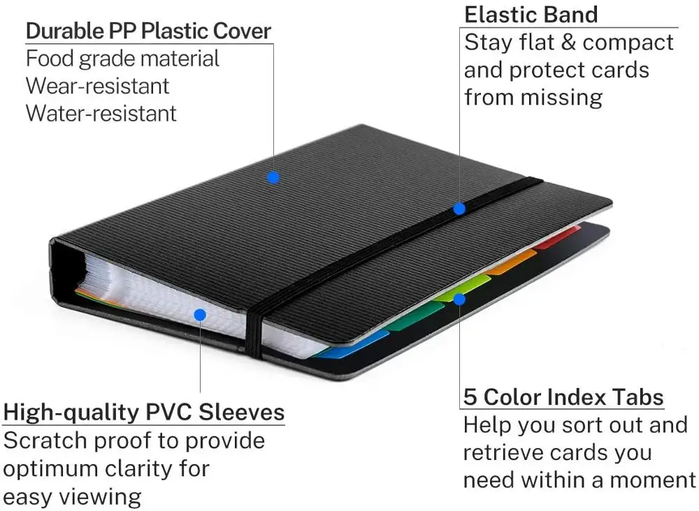 Business Card Organizer Holder Book, Credit Binder File Sleeve Storage, Name Card Holders Men & Women, 5 Index Tabs