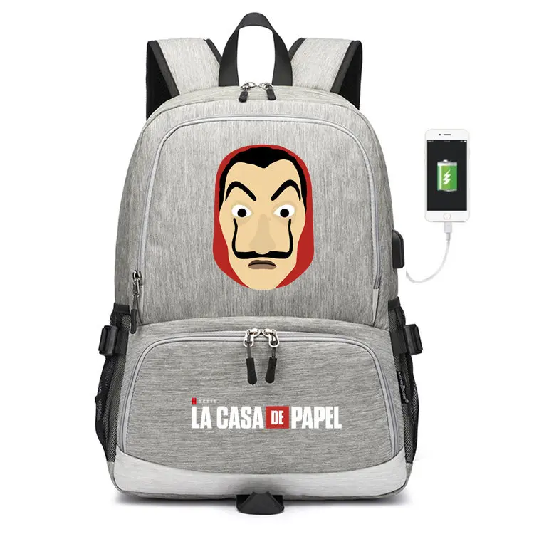 13 La Casa De Papel Школьная Сумка холщовый рюкзак зарядка через usb сумка на плечо Salvador Dali бумажный дом дорожная сумка для ноутбука Рюкзаки - Цвет: 13