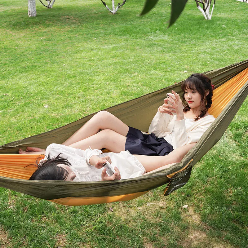 Tear-resistant Parachute Ccloth Hammock Wrinkled Nylon Outdoor Swing Household Double Anti-rollover Camping Spring Outing Safety 