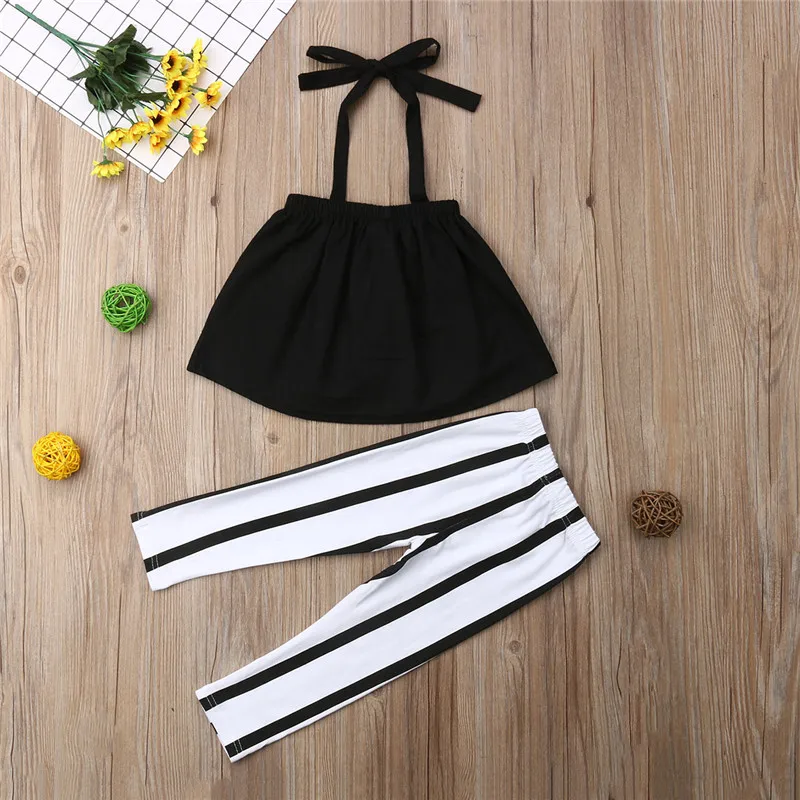 Girls' Off-Shoulder Top & Striped Pants 3