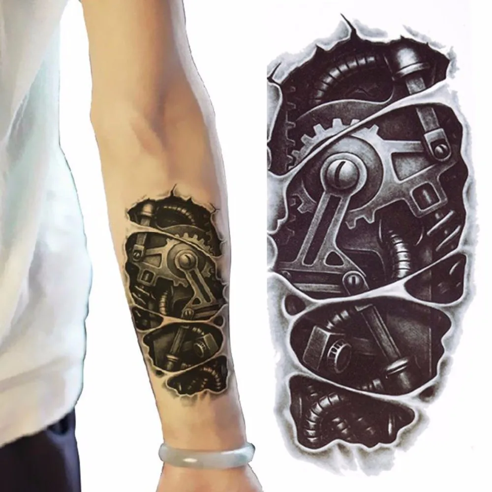 

3D Mechanical Arm Fastening Nut Tattoo Sticker for Men Arm Hand Body Waterproof Temporary Tattoo