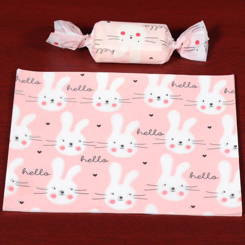 Aq Cartoon Pink Cute Rabbit Torrone Wrapping Paper Baby Birthday Wedding Party Twisting Wax Paper Oil Paper Zucchero Candy Wrapper
