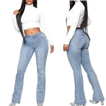 

Jeans for Women Jeans Flare High Waist Jeans Button Drawstring Waist Bell Bottom Denim Pants джинсы женские брюки #Spot